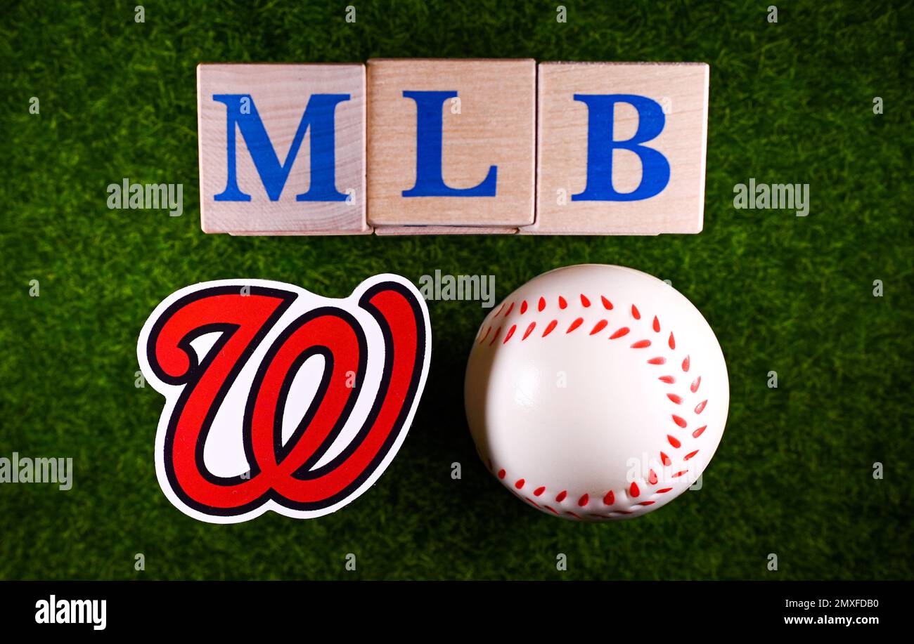January 27, 2023, Cooperstown, USA. The emblem of the Washington Nationals baseball  club on the green lawn of the stadium Stock Photo - Alamy