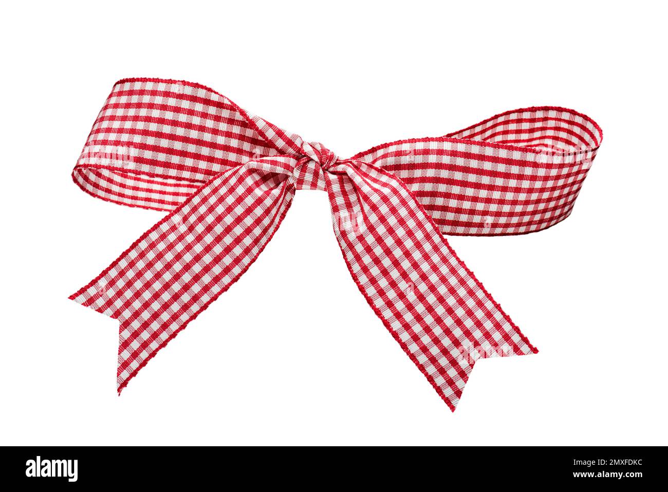 Plaid fabric ribbon with bow on transparent background, PNG image. Stock Photo