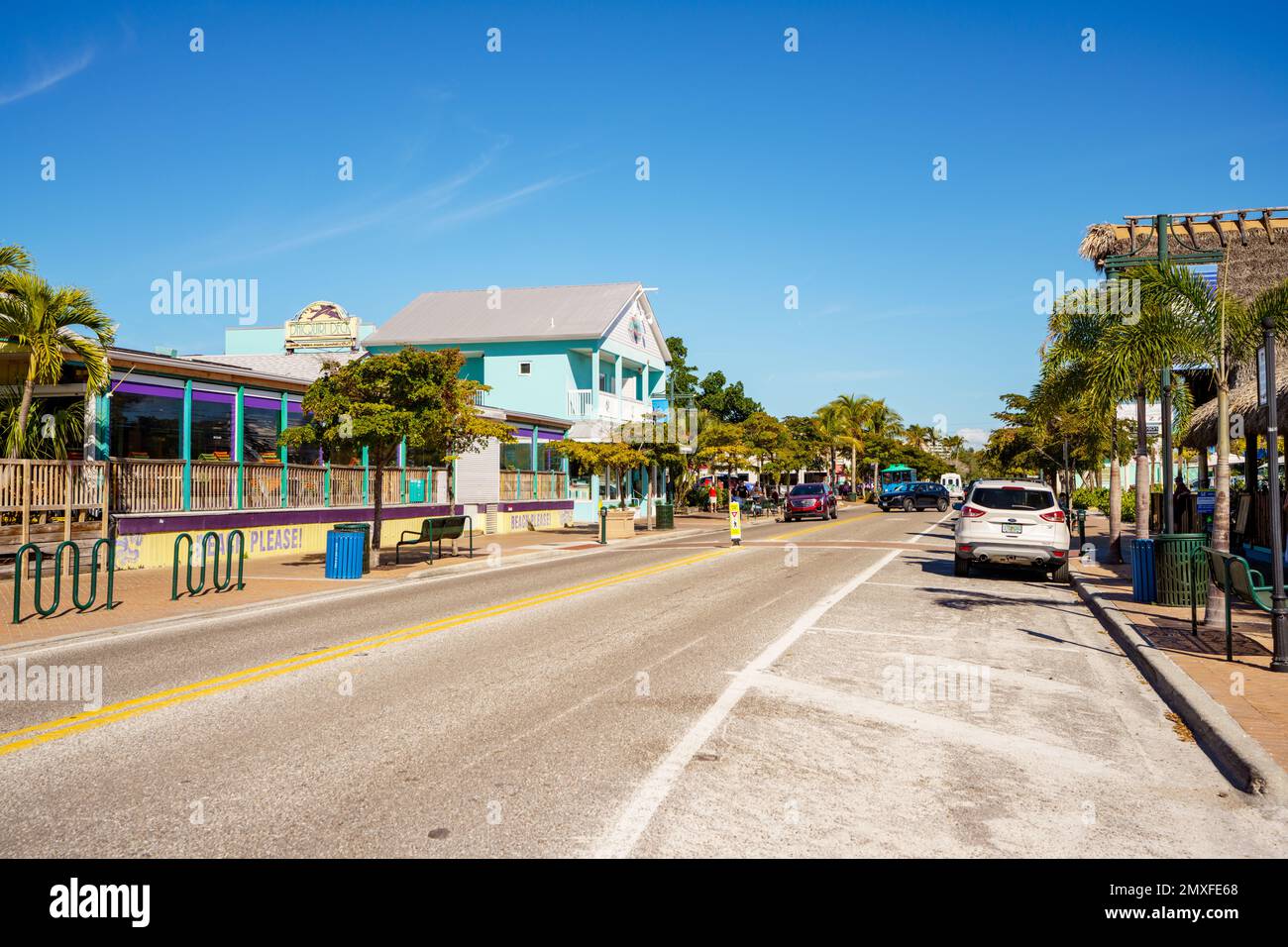 Siesta Key, FL, USA - January 30, 2023: View down Ocean Blvd Siesta Key 
