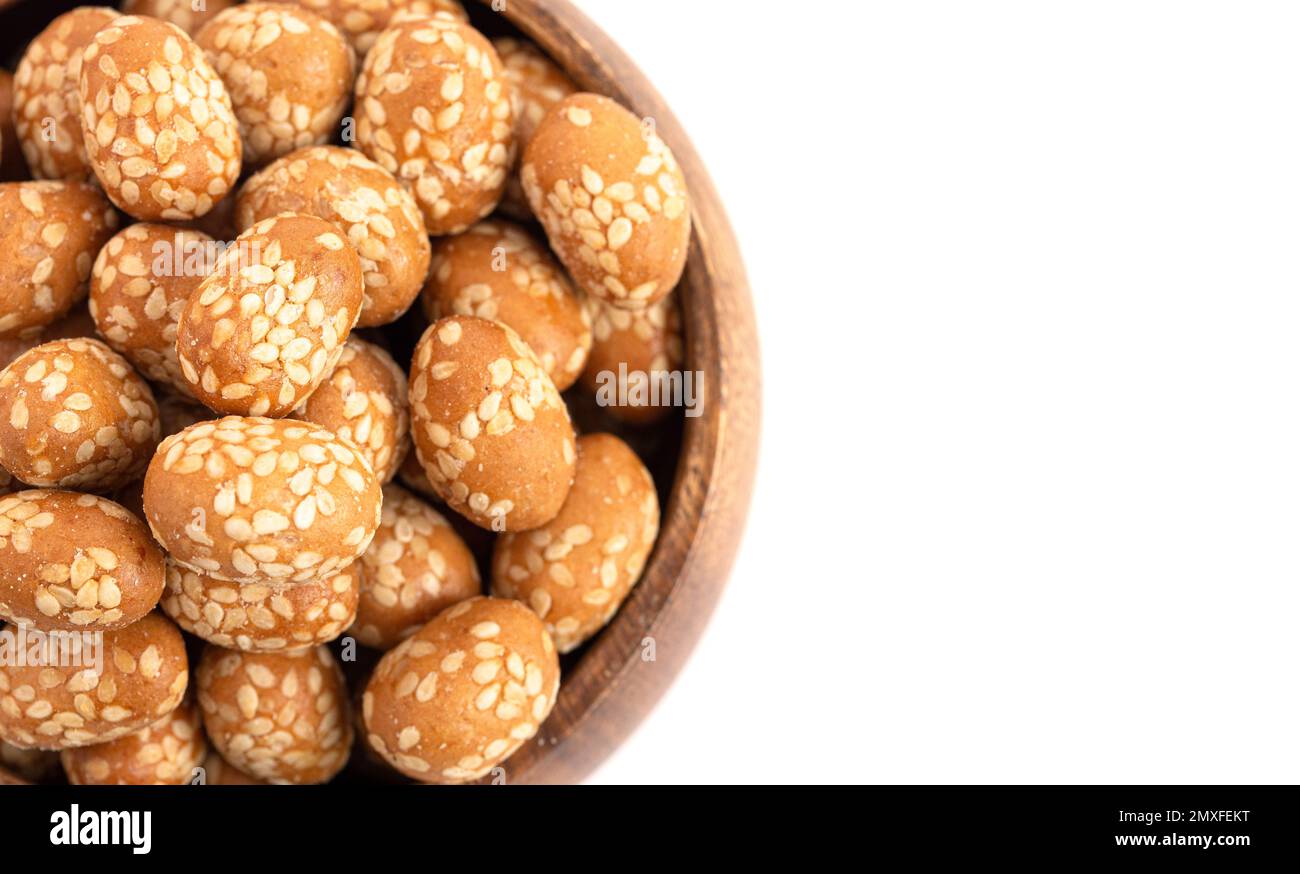 Crunchy Sesame Peanuts with Soy Sauce Isolatd on a White Background