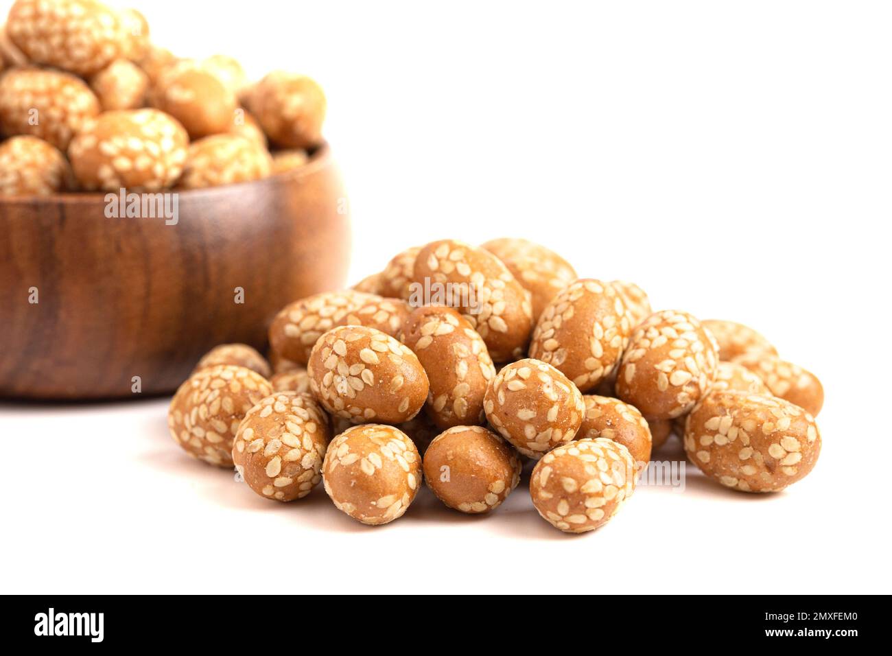 Crunchy Sesame Peanuts with Soy Sauce Isolatd on a White Background