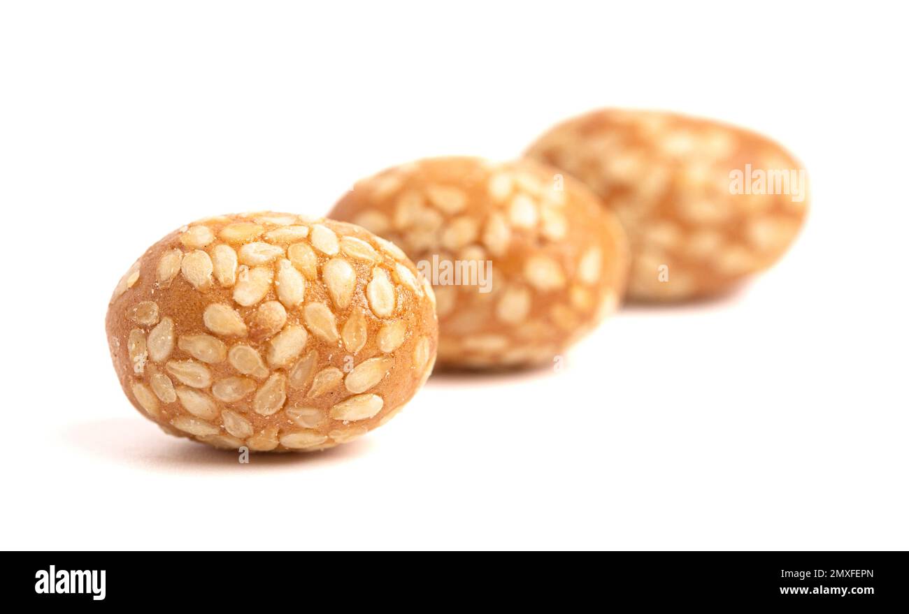 Crunchy Sesame Peanuts with Soy Sauce Isolatd on a White Background