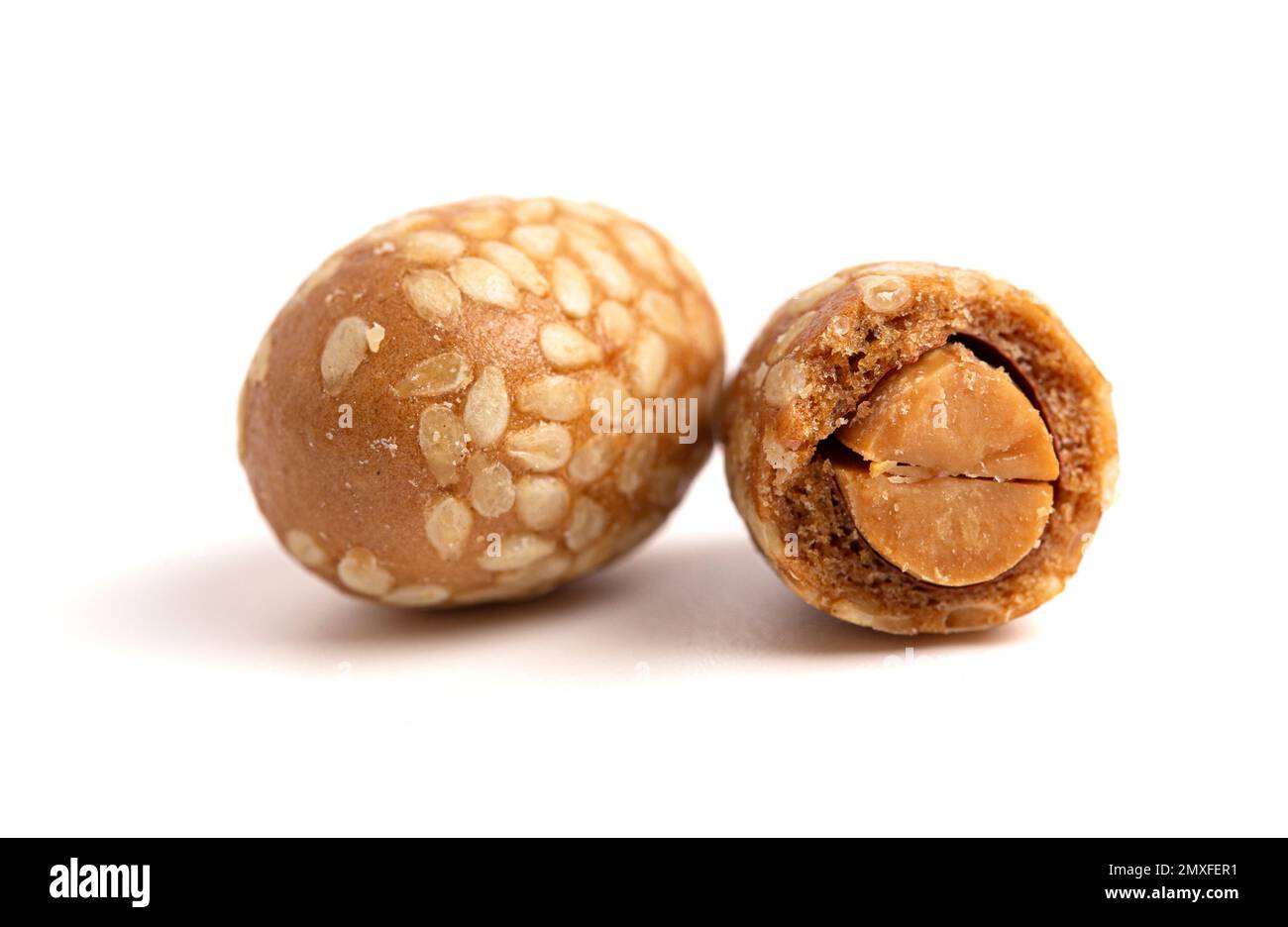 Crunchy Sesame Peanuts with Soy Sauce Isolatd on a White Background