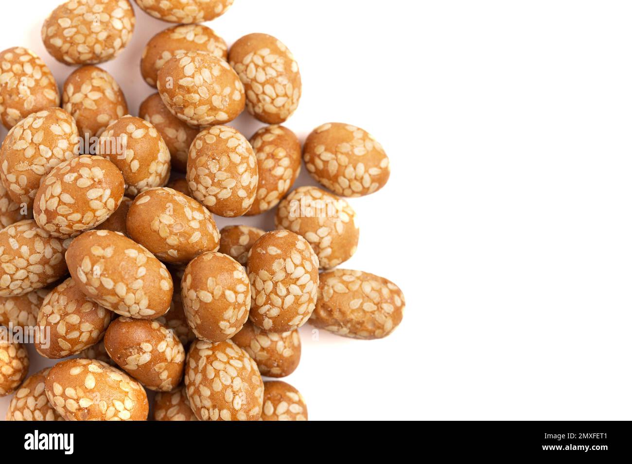 Crunchy Sesame Peanuts with Soy Sauce Isolatd on a White Background