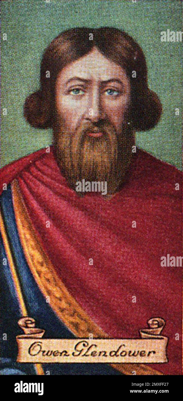 Owain Glyndwr. Portrait of the Welsh independence leader, Owain ap Gruffydd (c. 1354 – c. 1415), cigarette card Stock Photo