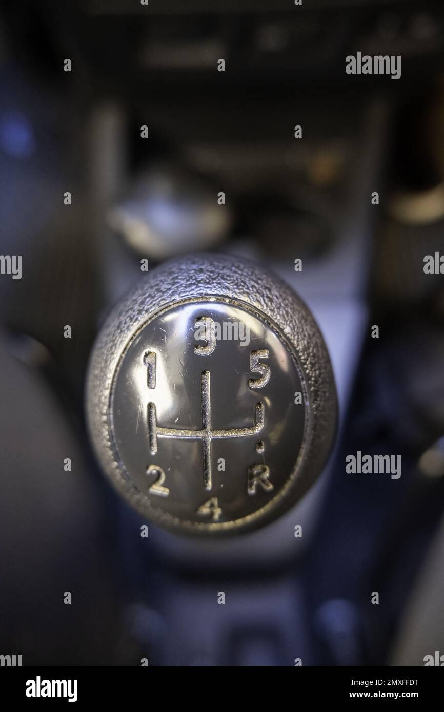 Detail of lever to change gears in a car Stock Photo Alamy