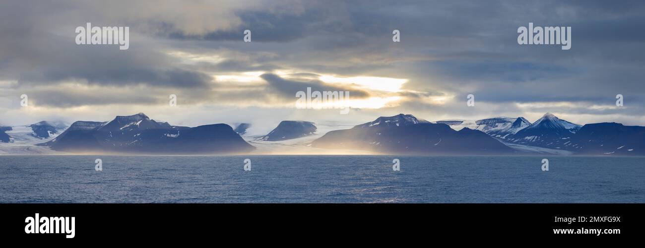 Sørkappland / Sørkapp Land / Sorkapp Land, south of Hornsund at the southern part of Spitsbergen / Svalbard at sunset Stock Photo