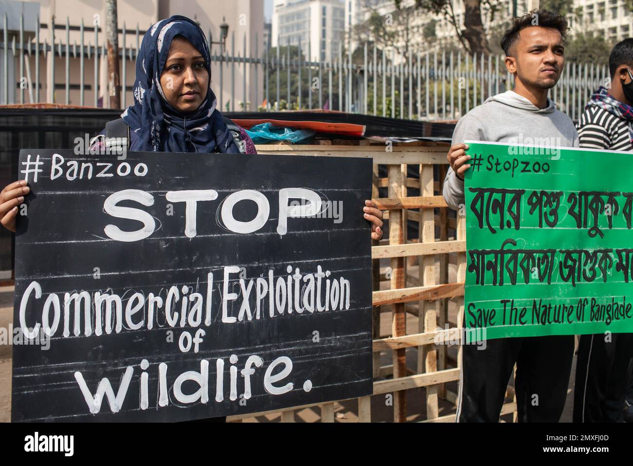 Protesters hold placards expressing their opinion during the demonstration.  Anti-zoo campaigners staged a protest near the National Museum in Dhaka,  demanding the shutdown of zoos. (Photo by Sazzad Hossain  SOPA ImagesSipa