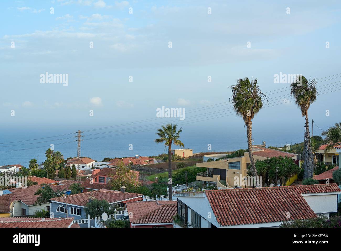 Views of the Atlantic sea from a holiday apartment in one of the municipalities of Tacoronte in Tenerife which is one of the Canary Islands of Spain Stock Photo