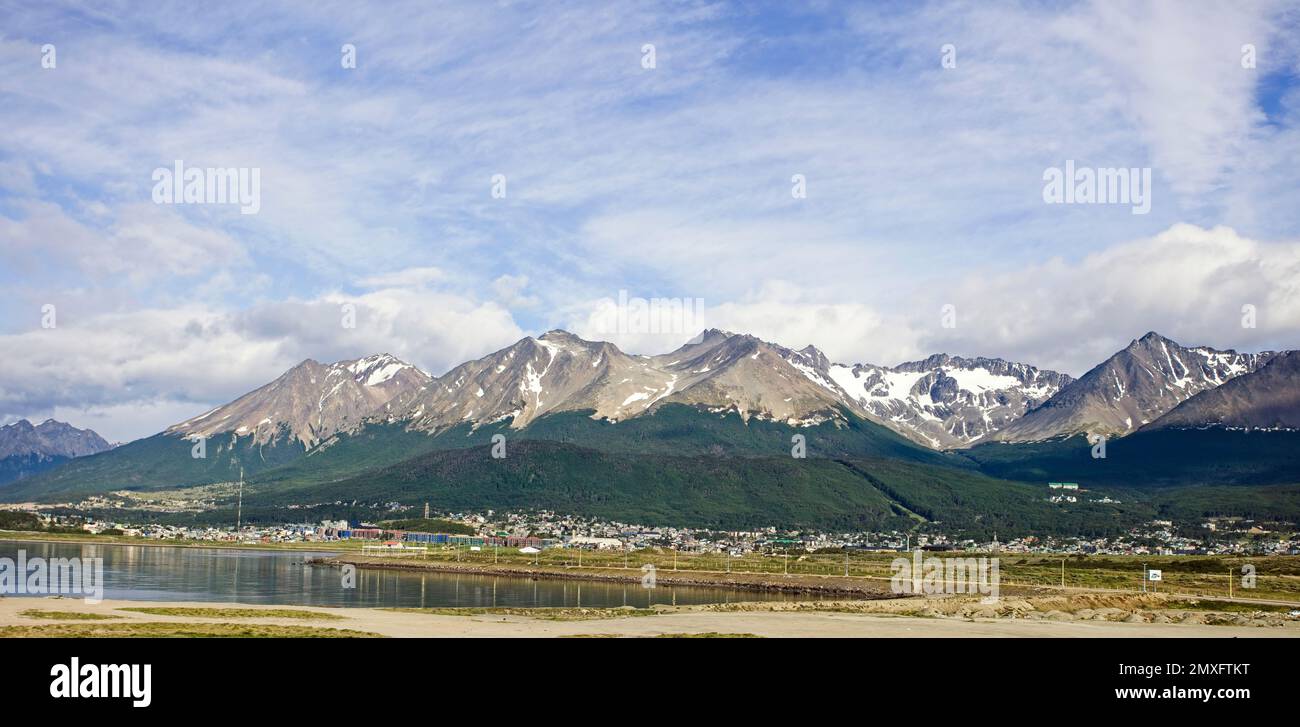 Ushuaia from the airport, Tierra del Fuego, Patagonia, Argentina. Stock Photo