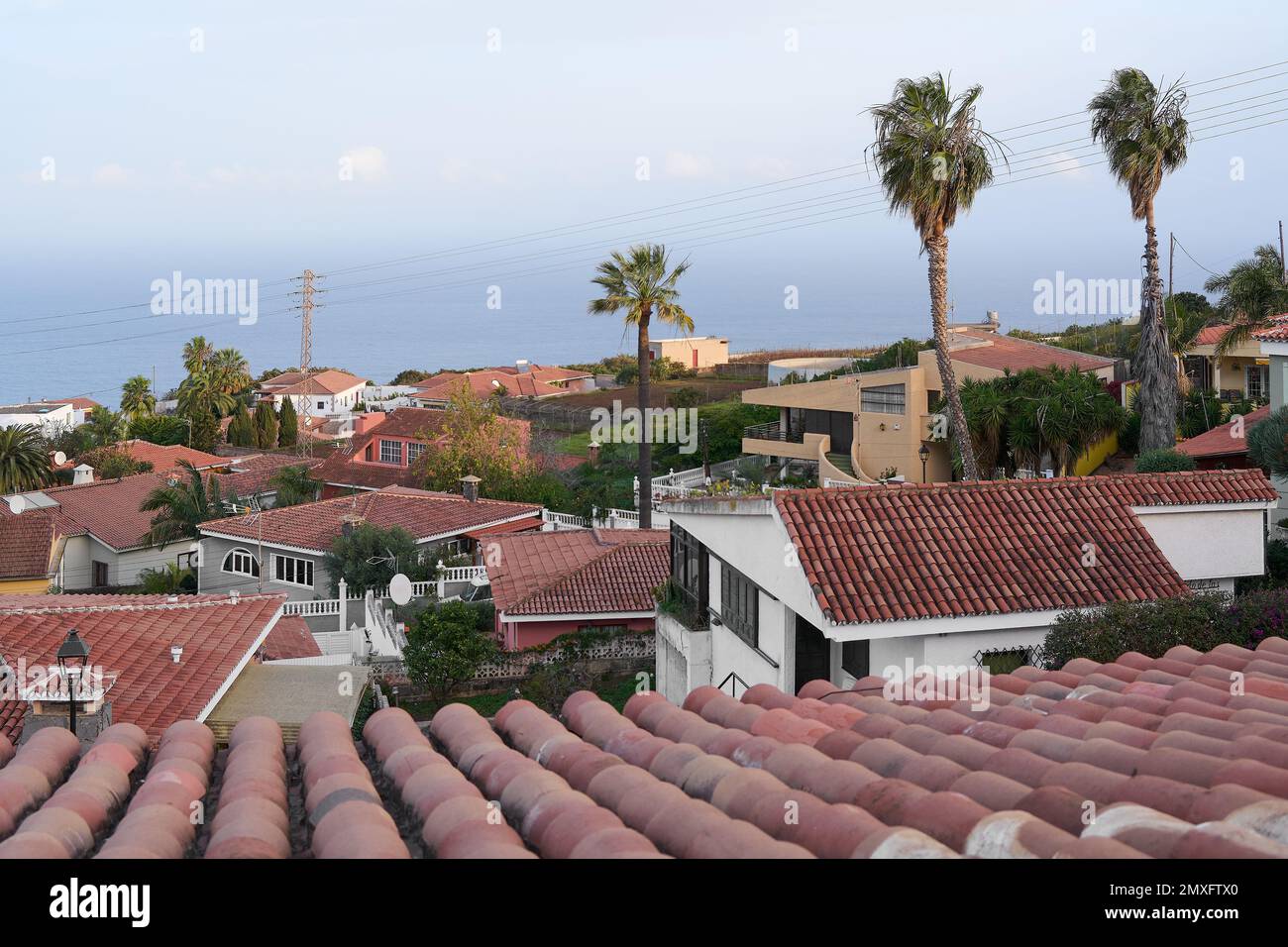 Views of the Atlantic sea from a holiday apartment in one of the municipalities of Tacoronte in Tenerife which is one of the Canary Islands of Spain Stock Photo