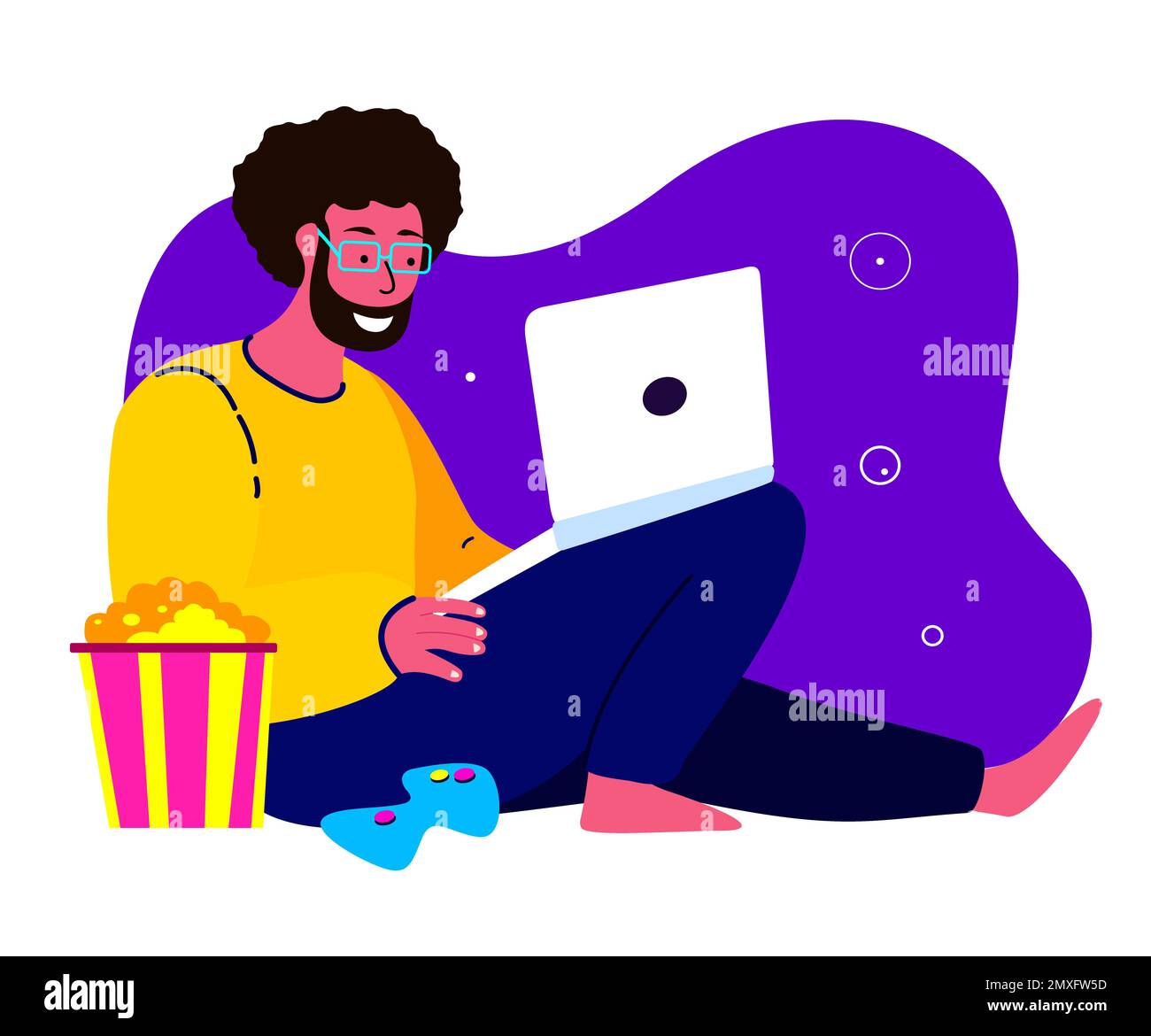 Young Happy African Gamer Playing Playstation Game on Laptop Online