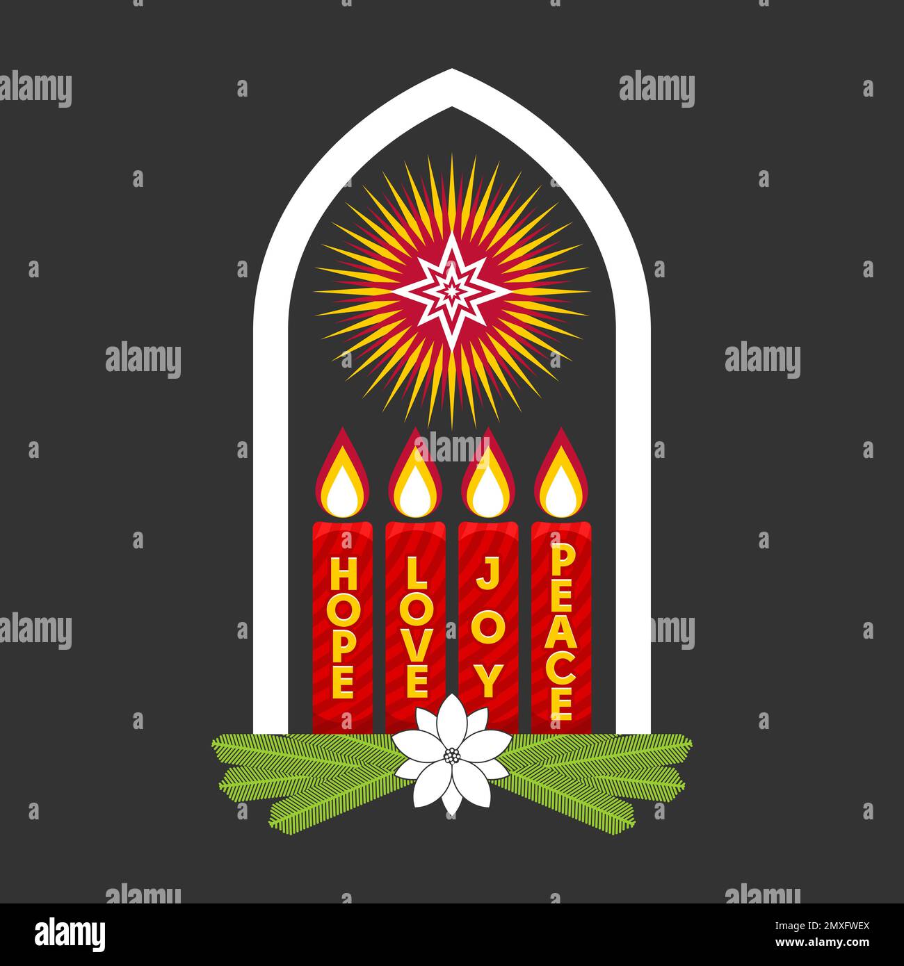 Christmas vector illustration. Four Advent candles lit in anticipation