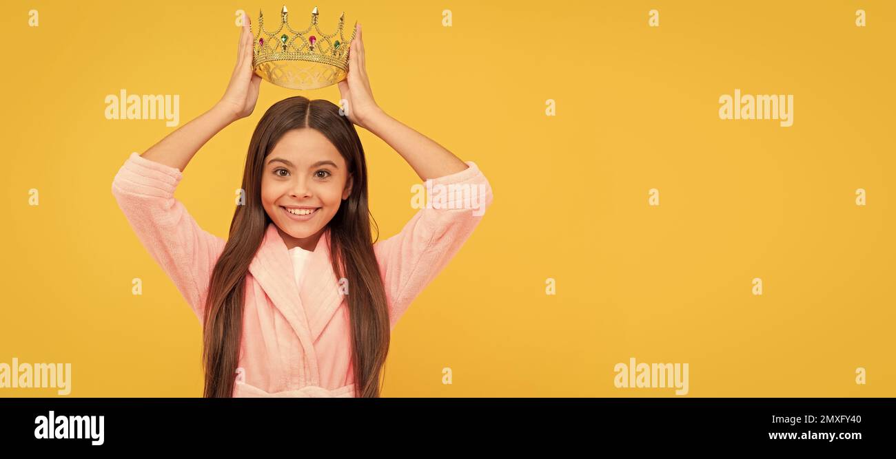 selfishness and egoism. happy egocentric teen girl in crown. childhood ...