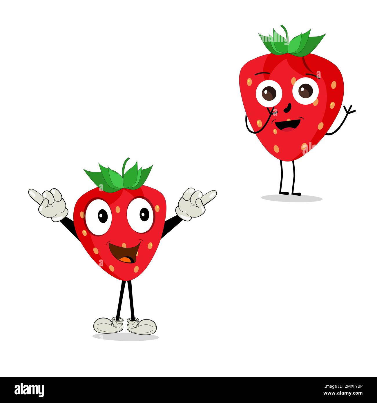 Strawberry Fruit Cartoon Mascot Character. Strawberry icon. Cute fruit vector character set isolated on white backround. Stock Vector