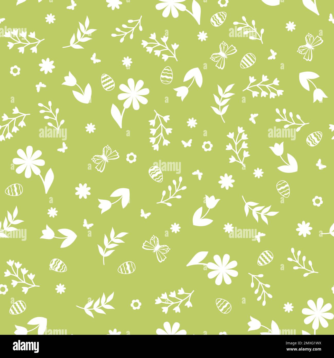 Cute seamless pattern with spring flowers and easter eggs Stock Vector
