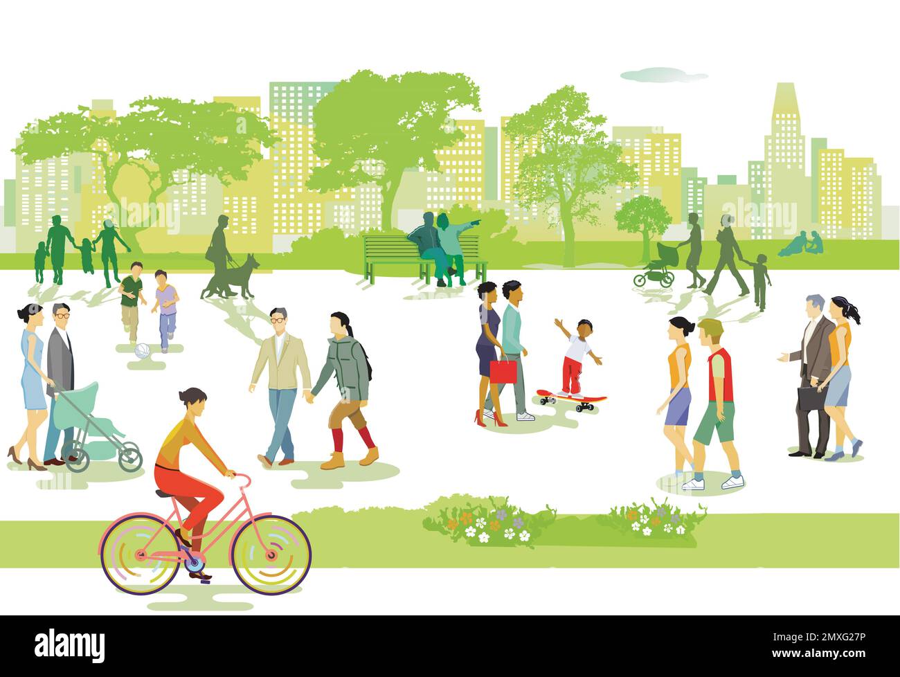 Families and people at leisure in the park, Illustration Stock Vector