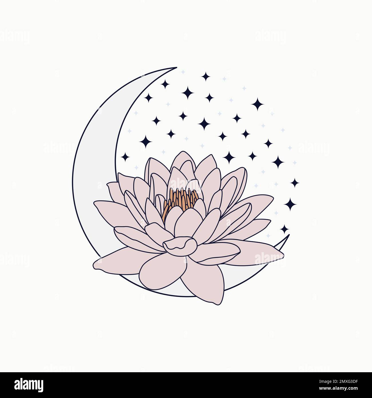 Lotus and crescent isolated object Stock Vector