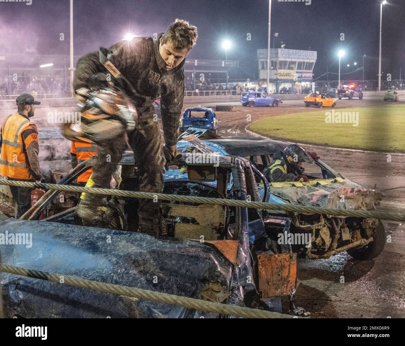 stock car racing, banger racing, old cars in circuit racing on track ...
