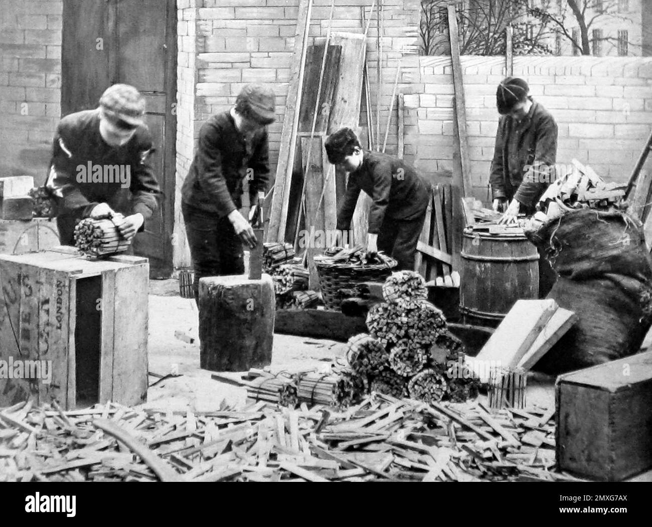 Making firewood victorian period stock photo alamy