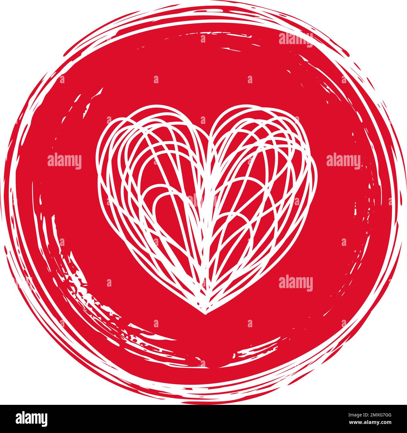 Heart in circle shaped tangled grungy scribble Stock Vector