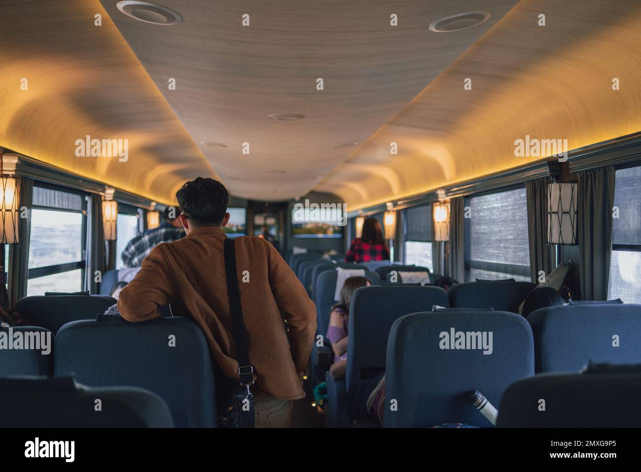 The aisle with passengers of the Train Chepe Express on their trip in ...