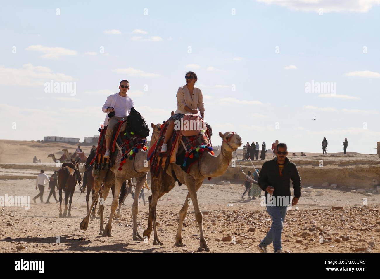 Giza, Egypt. 3rd Feb, 2023. Tourists visit the Giza Pyramids in Giza, Egypt, on Feb. 3, 2023. Egypt's tourism revenues rose by 43.5 percent to a record high of 4.1 billion U.S. dollars in the first quarter of the fiscal year 2022-2023, which runs from July to September last year, the Central Bank of Egypt (CBE) said in a statement on Thursday. Credit: Ahmed Gomaa/Xinhua/Alamy Live News Stock Photo