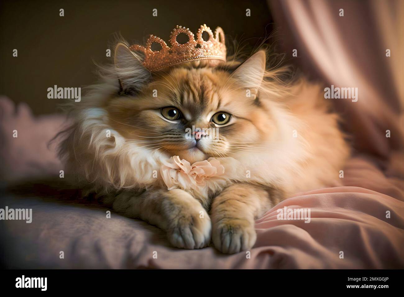 Beautiful cat with princess crown in pink outfit Stock Photo - Alamy