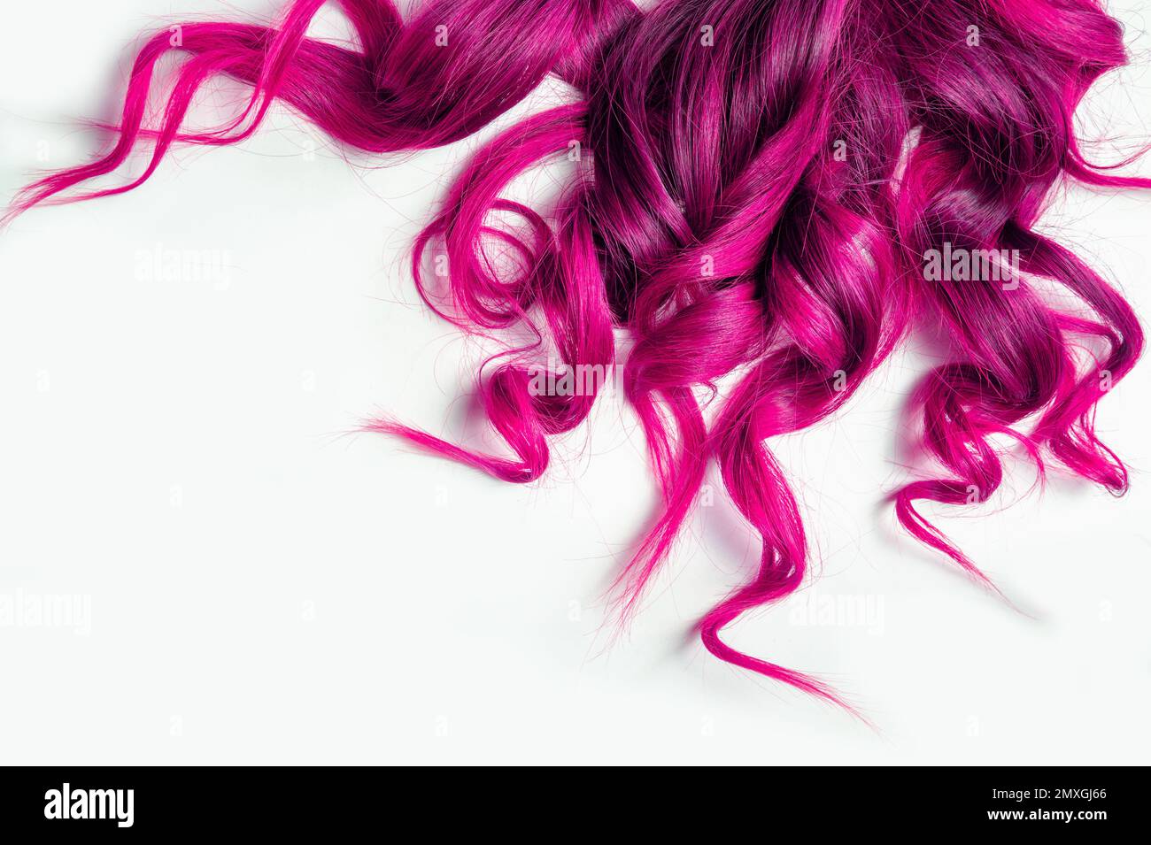 long pink curly hair on isolated white background . Stock Photo