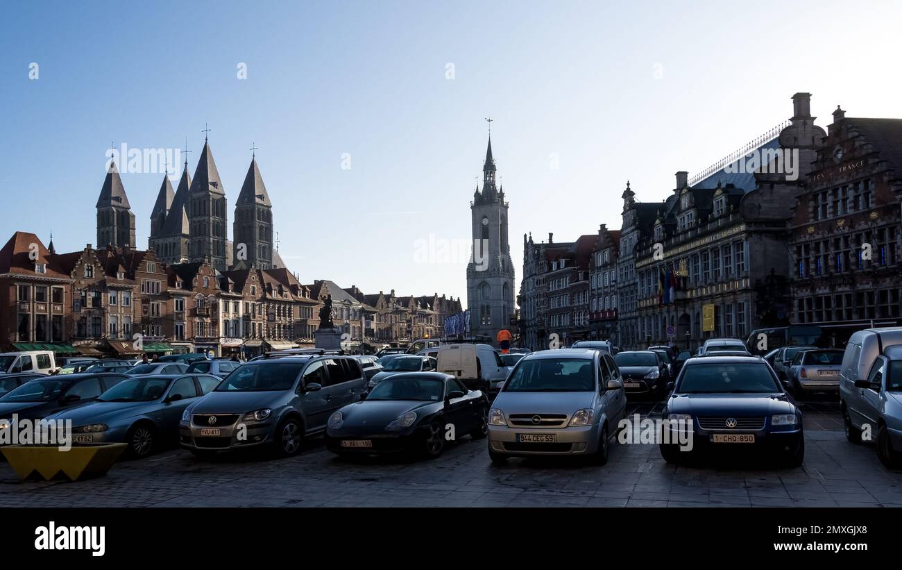 Architectural detail of the Grand-Place of Tournai, main square and the center of activity of this city located in the province of Hainaut, Belgium Stock Photo