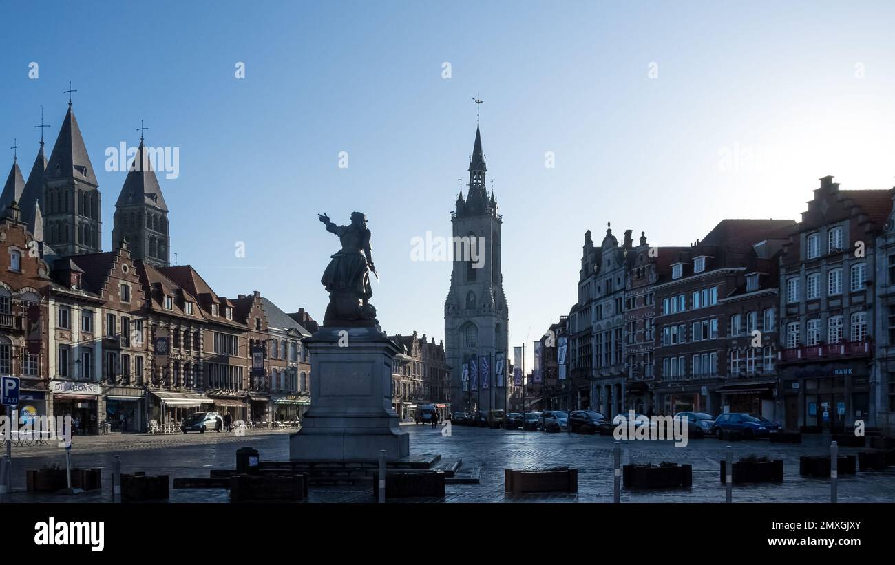 Architectural detail of the Grand-Place, the main square and the centre of activity of the city of Tournai, located in the Province of Hainaut Stock Photo