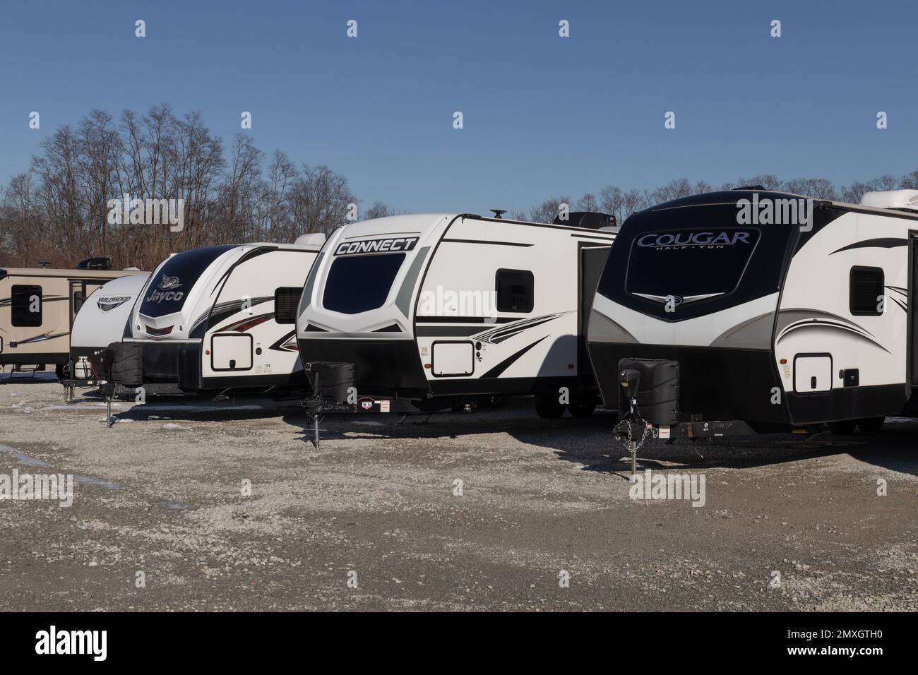 Russiaville Circa February 2023 Various RV Motorhomes on display at