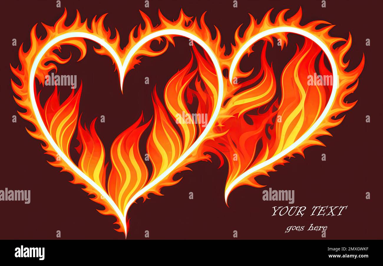 Illustration of two hearts in flames of fire, StValentine's day