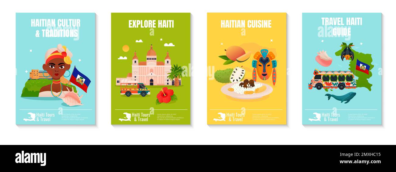 Flat haiti travel guide design concept with haitian people landmarks Flat haiti travel guide design concept with haitian people landmarks