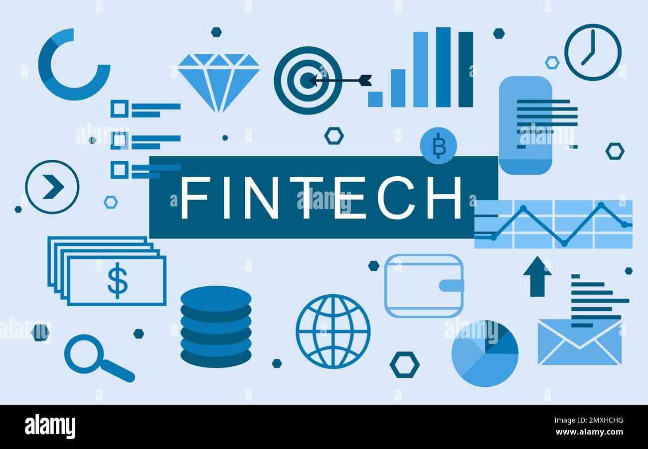 Fintech concept. Illustration of different icons on light background ...