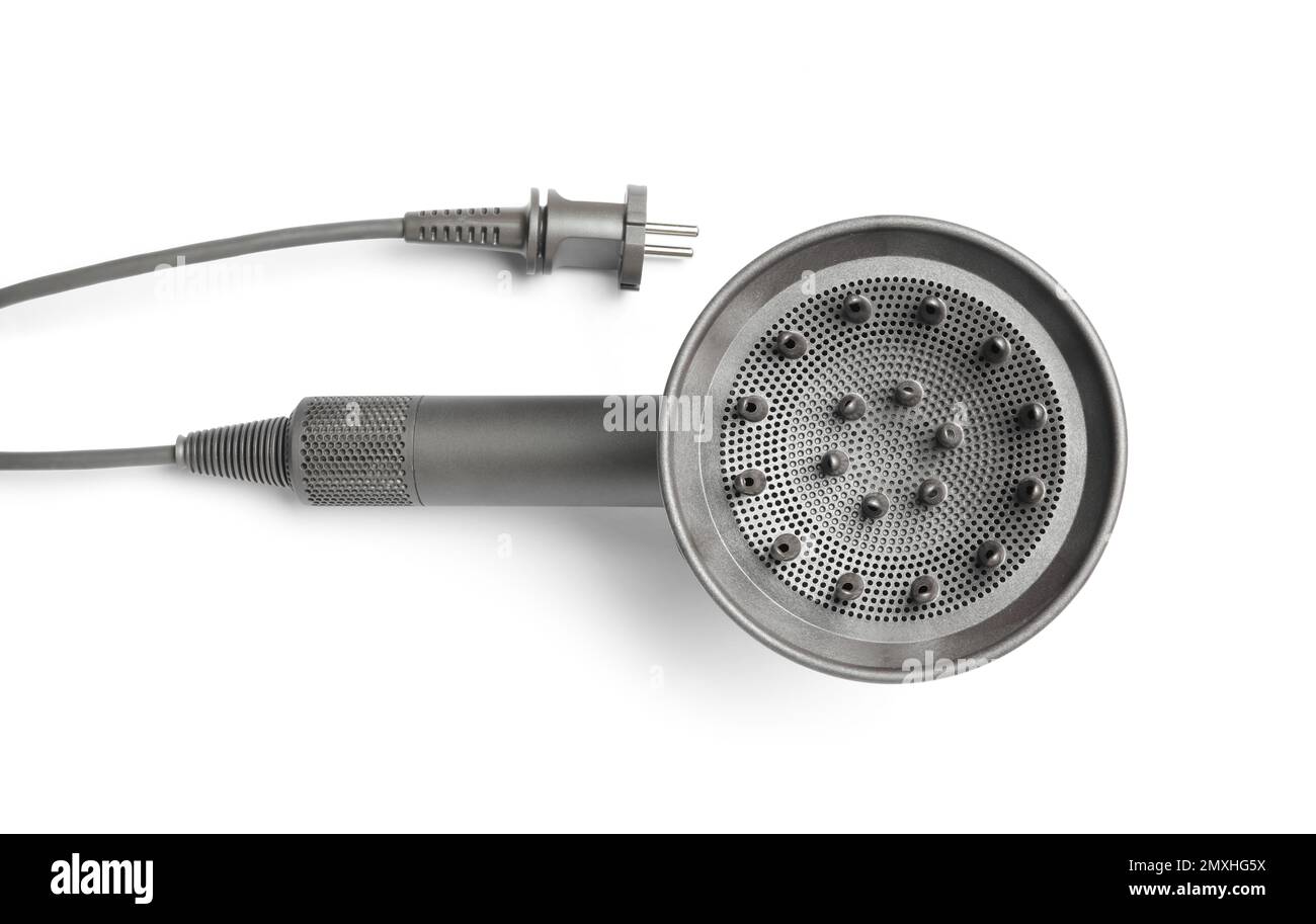 Modern hair dryer on white background, top view Stock Photo Alamy