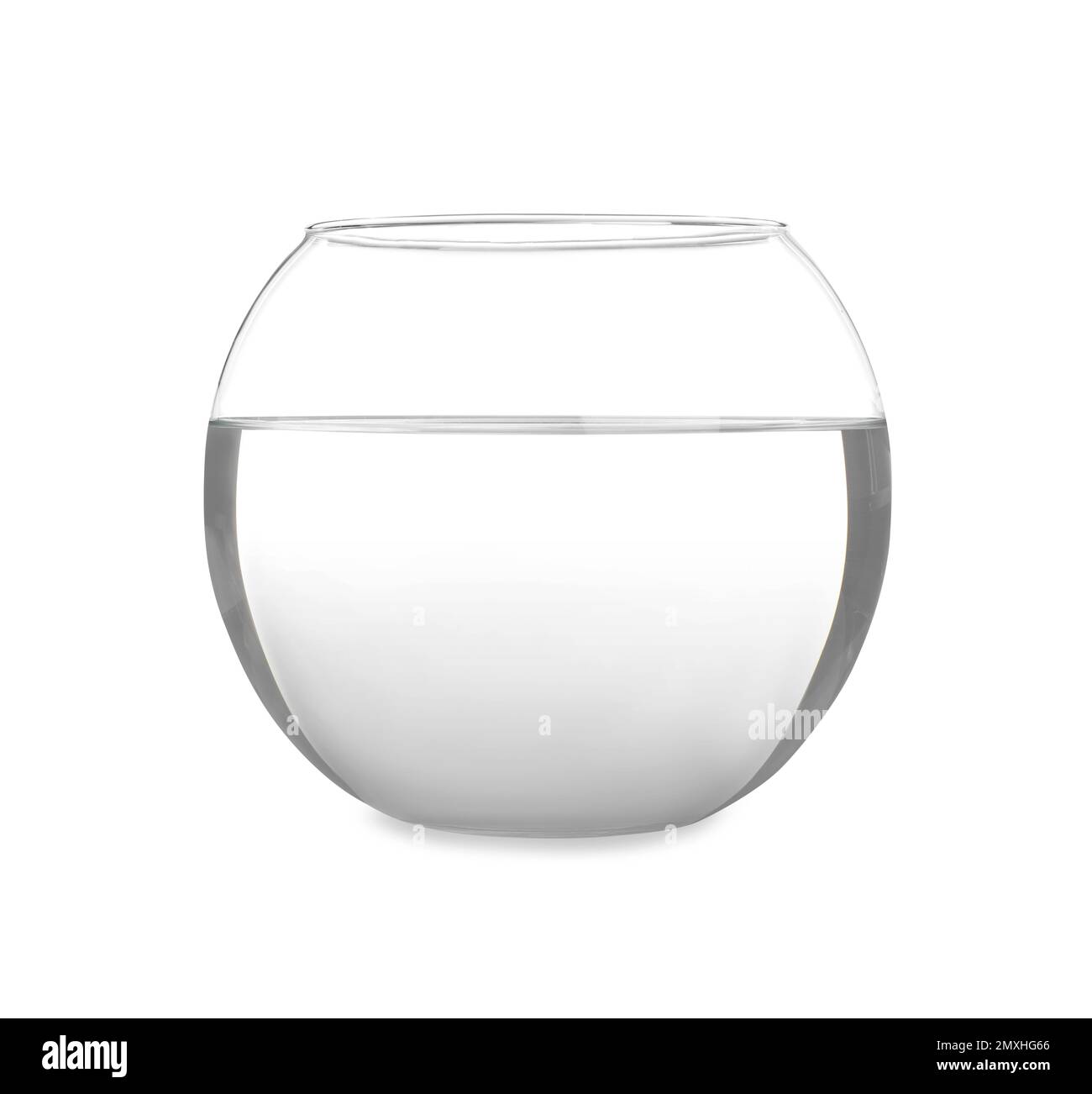 Glass fish bowl with clear water isolated on white Stock Photo Alamy