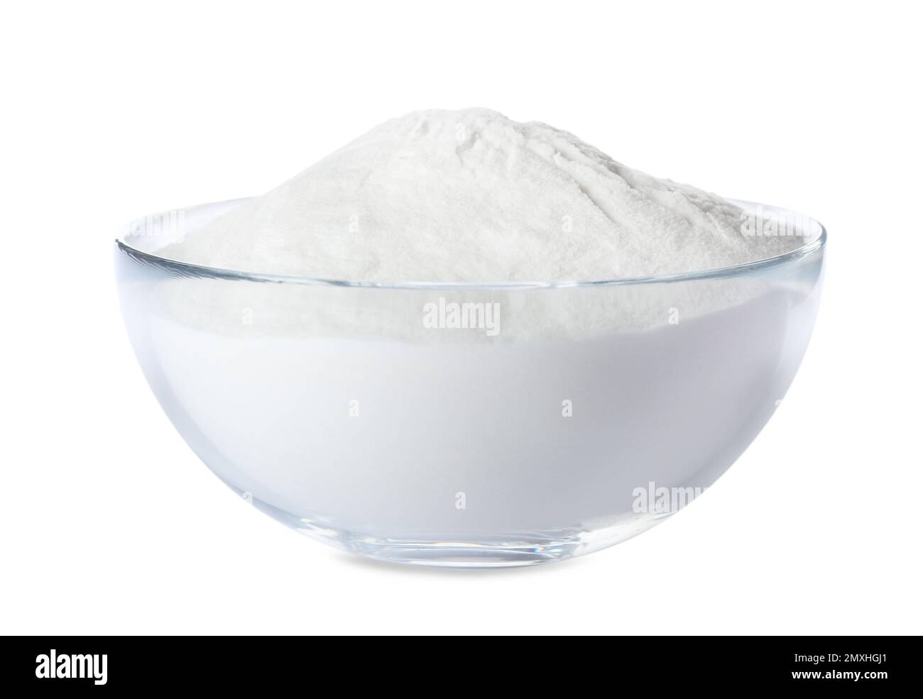 Baking soda in glass bowl isolated on white Stock Photo Alamy