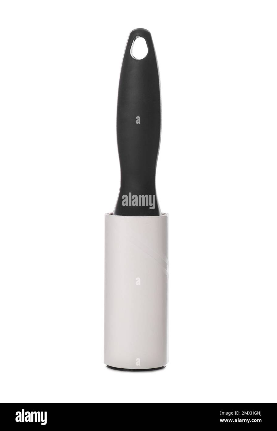 New lint roller with black handle isolated on white Stock Photo