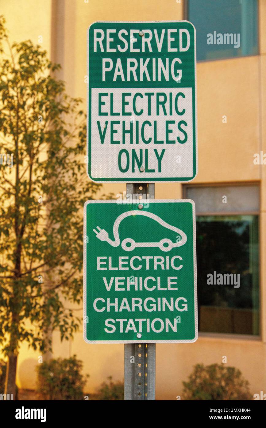 Reserved Parking Sign for Electric Vehicles Only Stock Photo
