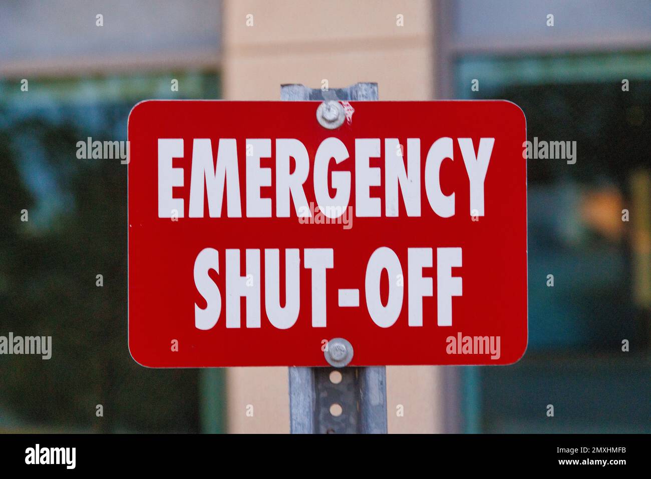 Emergency Shut-Off Sign Stock Photo