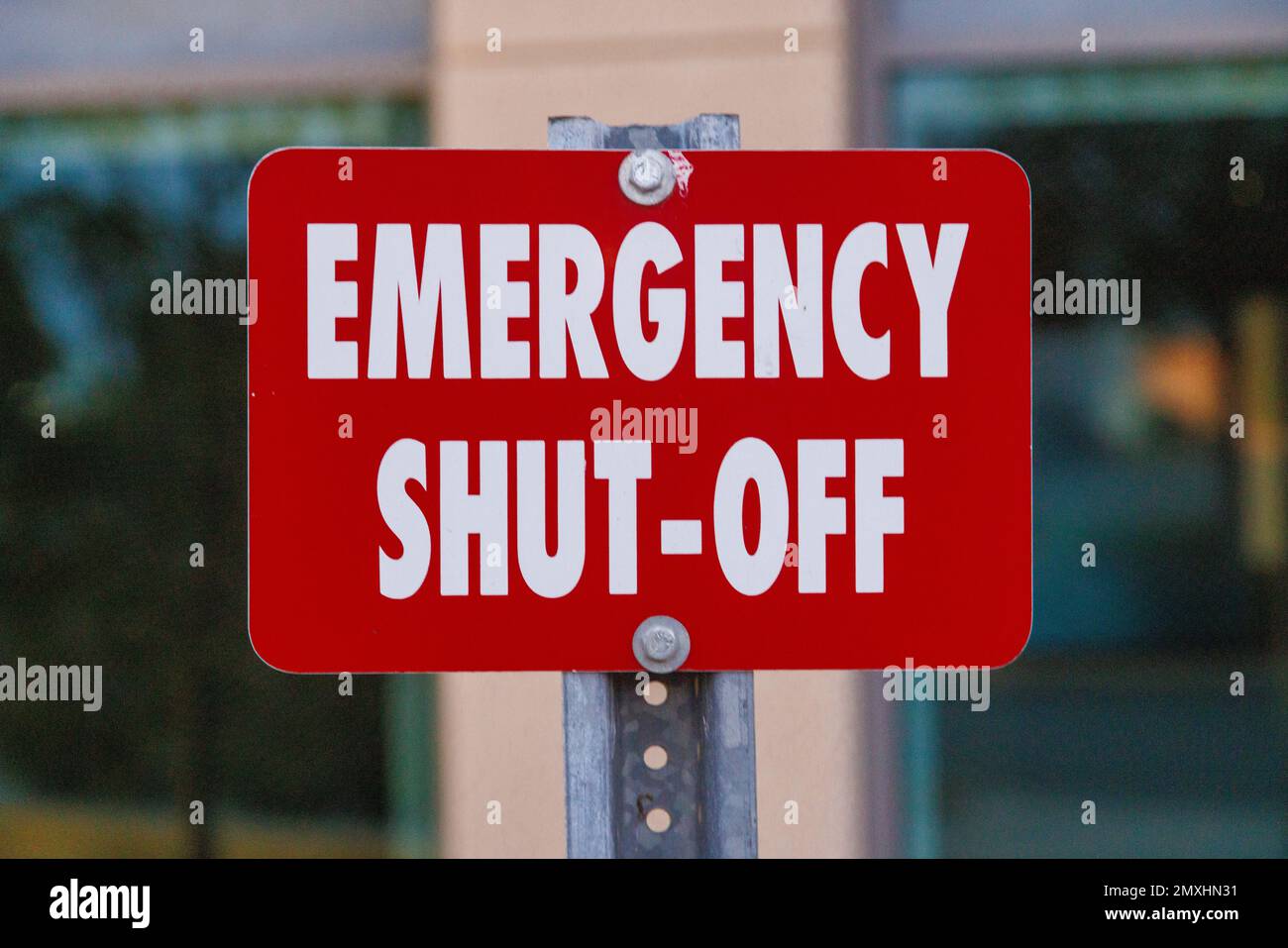 Emergency Shut-Off Sign Stock Photo