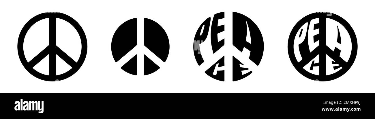 Peace sign set. No war different icons collection. Pacific international symbols. Antiwar movement of world disarmament black icons. Vector isolated eps illustation Stock Vector