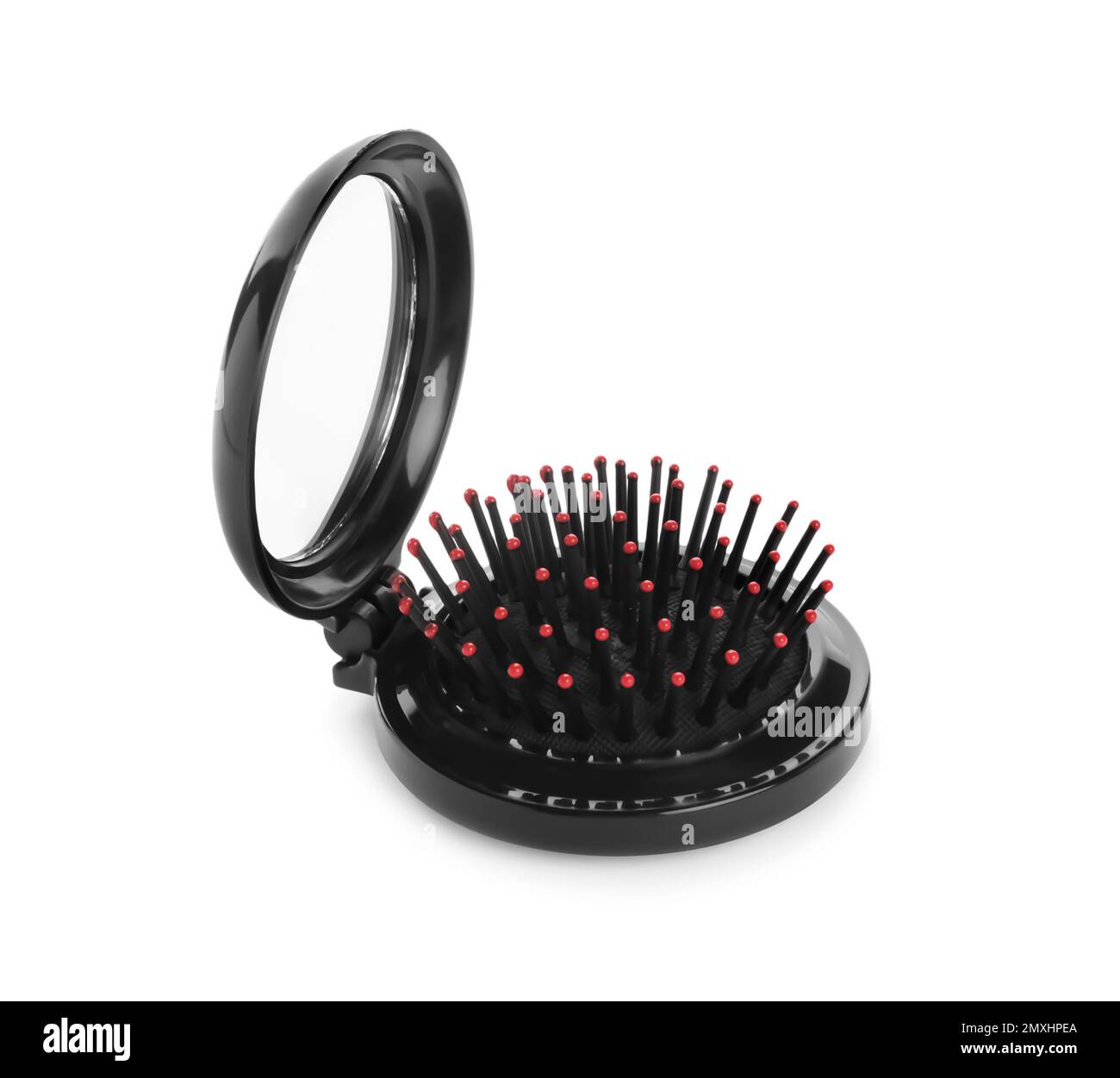Round folding hair brush with mirror isolated on white Stock Photo - Alamy