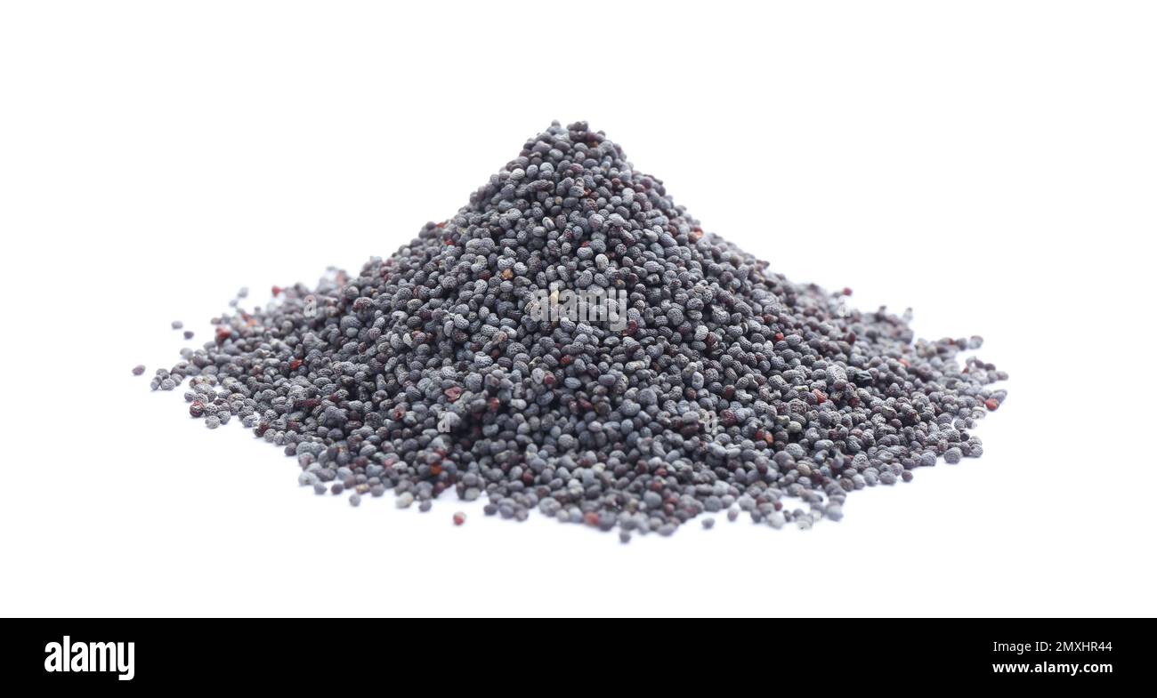 Pile of dry poppy seeds isolated on white Stock Photo Alamy