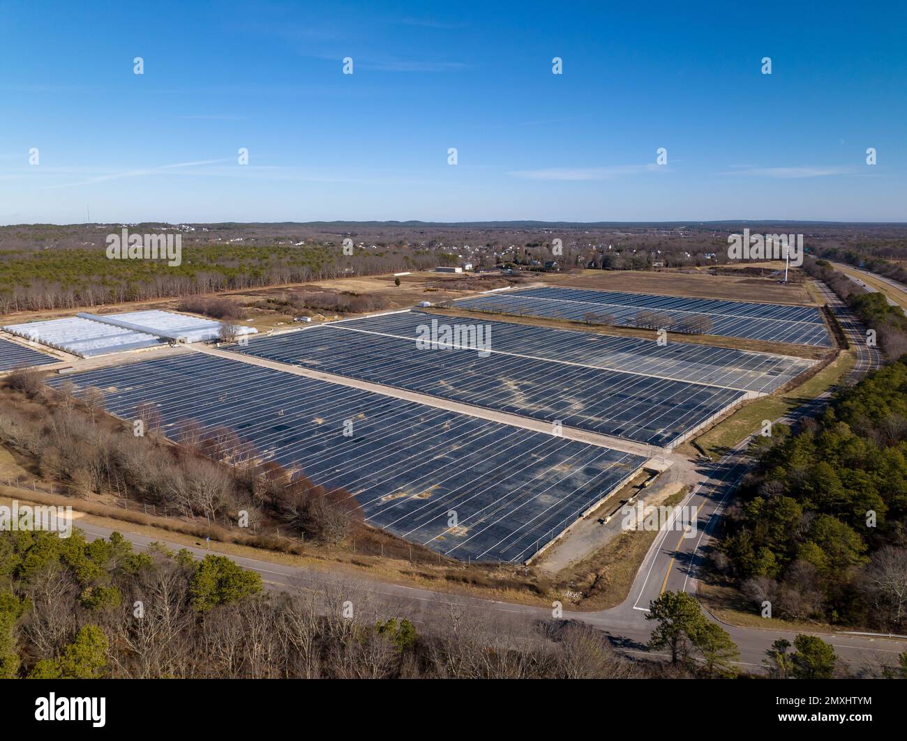 An aerial view of a landscape in East Moriches, NY Stock Photo