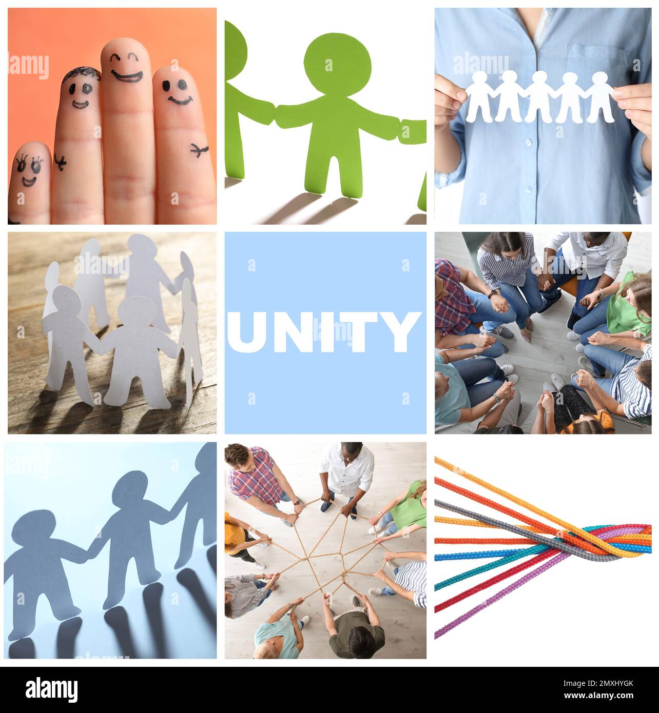Collage with different photos. Concept of unity and support Stock Photo ...
