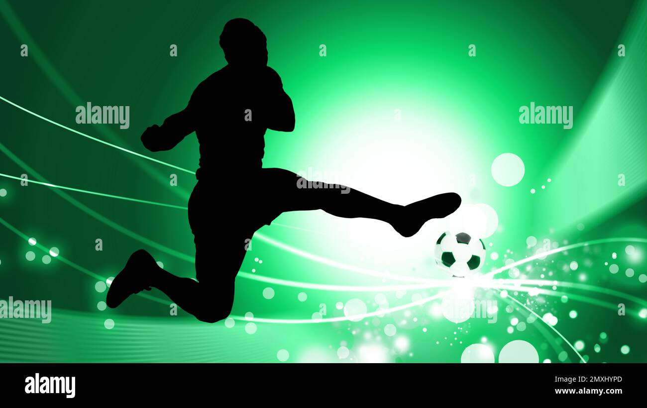 Silhouette of football player in action. Creative banner design Stock Photo