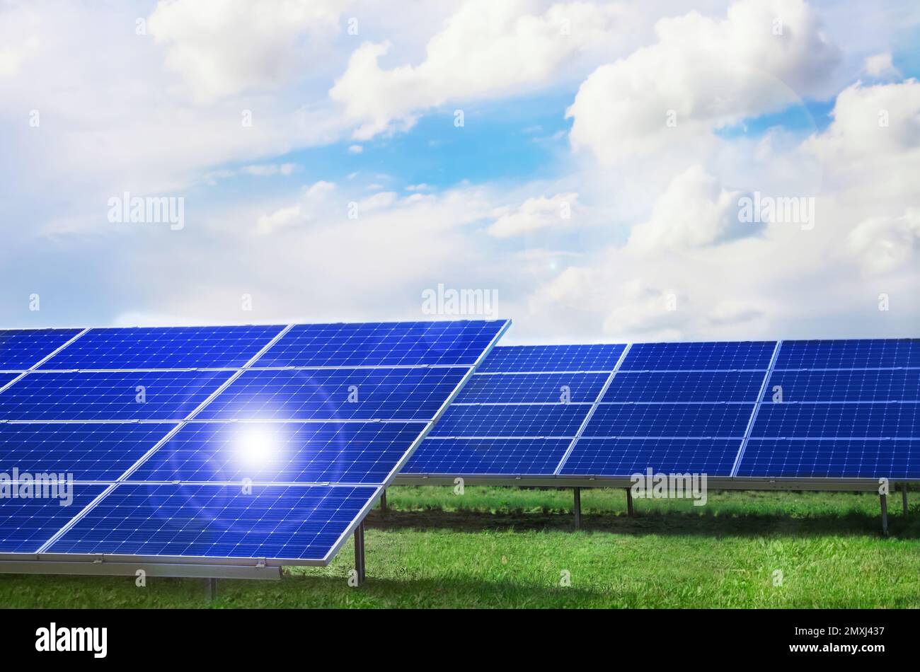 Solar panels installed outdoors. Alternative energy source Stock Photo ...