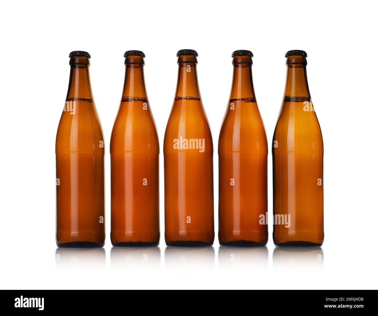 Brown bottles with beer isolated on white Stock Photo Alamy